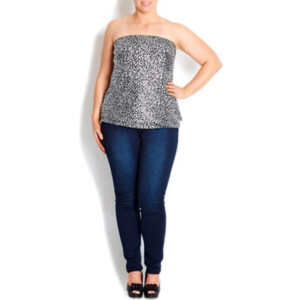 City Chic Boobtube Disco Silver Animal Print Top